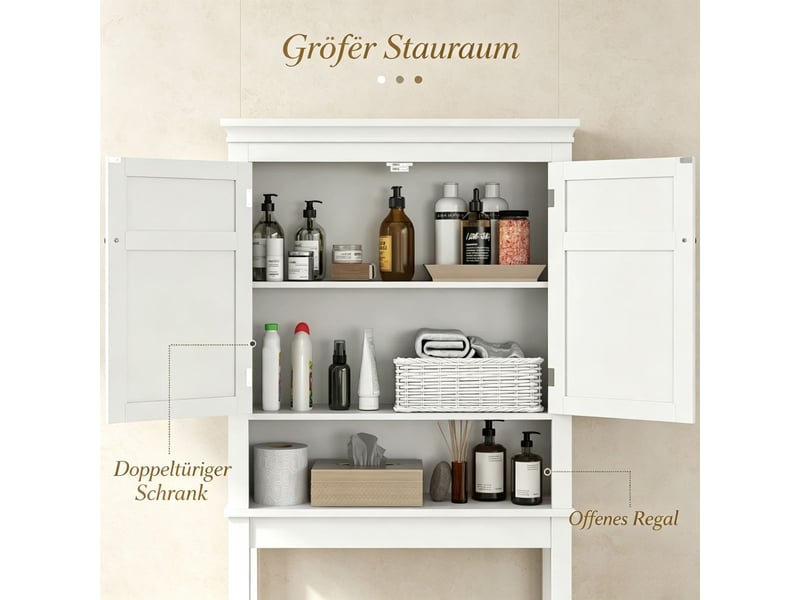 Colonne de salle de bain rangement optimisé blanc panneaux mdf 2 portes étagère ouverte rangement organisé système anti-basculement - Conforama D