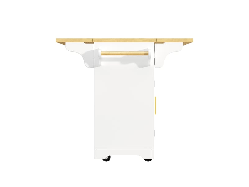 Îlot de cuisine mobile avec table extensible, rangements, tiroirs et plateau rabattable - Conforama E