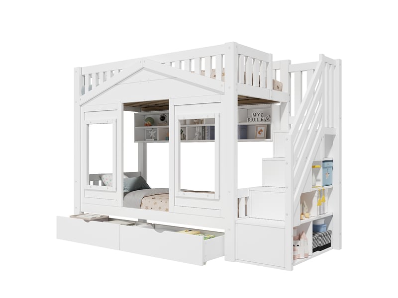  Lit superposé 90x200 cm coloris blanc pin  - Conforama A