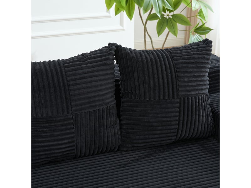  Canapé modulable noir en velours côtelé, structure sans accoudoirs, confort mousse mémoire, idéal salon moderne  - Conforama R