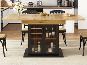 Table à manger extensible, 110-140 x 80 cm, pour 4 à 6 personnes, table avec casier à bouteilles, noir