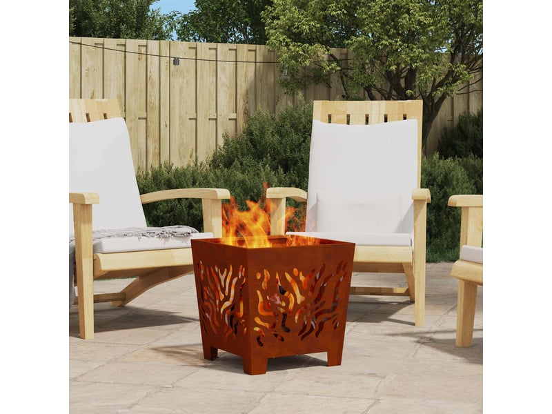  Brasero exterieur, foyer camping marron 40x40x40 cm acier patiné  - Conforama B