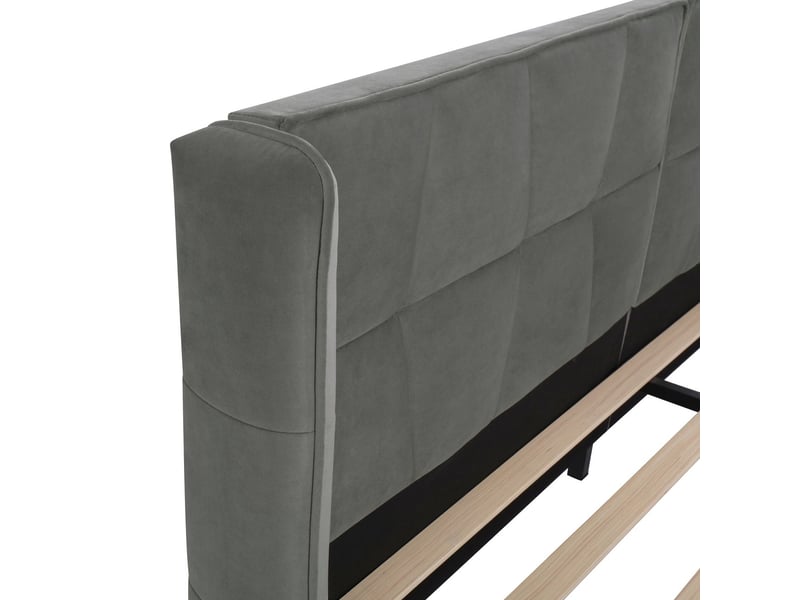  Lit rembourré 180x200 cm en velours gris avec sommier - lit double - tête de lit confortable design moderne montage facile  - Conforama D