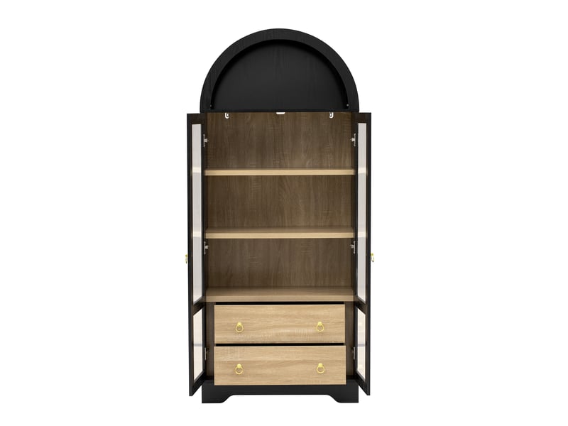 Buffet haut 76,2x40,1x180 cm portes en verre mdf noir  - Conforama A