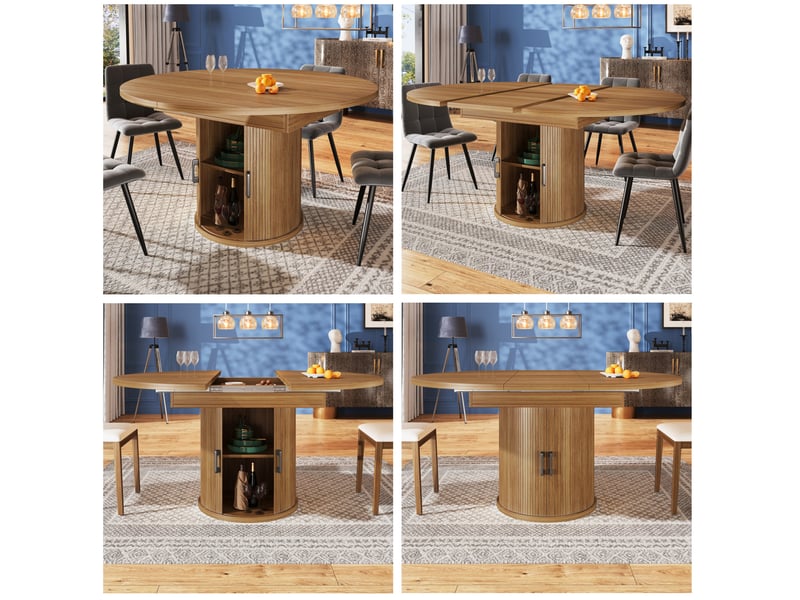  Table de salle à manger ronde, 118x158 cm, extensible avec allonge, design moderne, pratique, mdf, coloris marron  - Conforama D