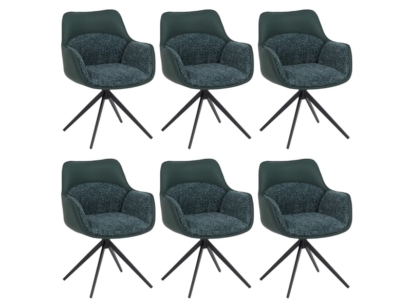  Lot de 6 chaises de salle à manger hwc-r23, chaises de cuisine pivotantes, en similicuir et tissu chenille (410 gm²) - vert  - Conforama A