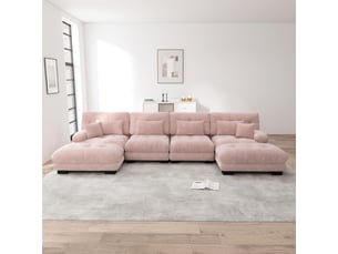 Canapé d'angle, canapé modulable – 4 places, pouf amovible, forme u, style cloud, rose, en chenille