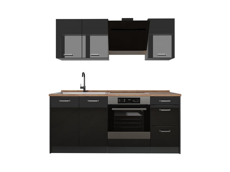  Vicco cuisine, noir haute brillanceanthracite, 180cm plan de travail chêne doré  - Conforama A