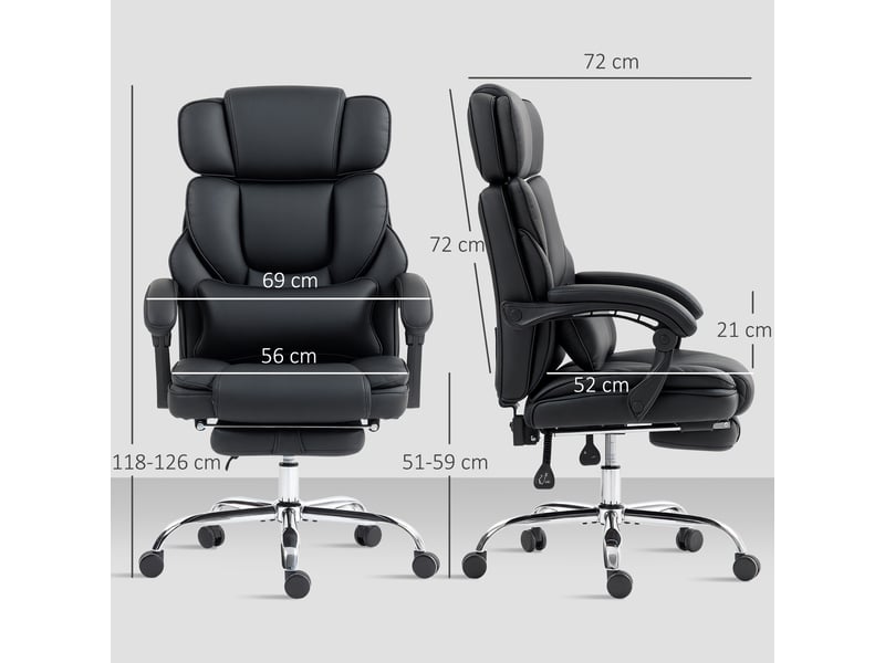  Fauteuil de bureau ergonomique pivotant à hauteur réglable avec soutien lombaire, accoudoirs, repose-pieds, revêtement en similicuir noir  - Conforama E