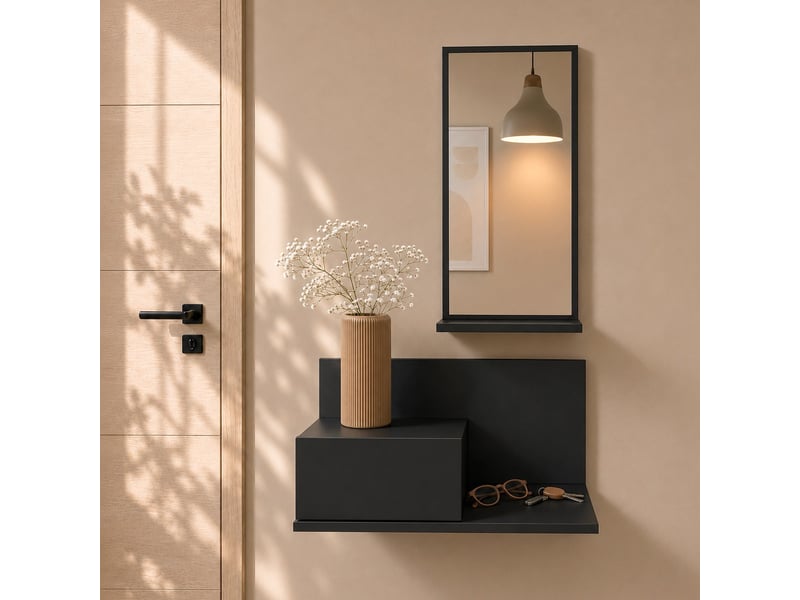  Meuble d'entrée | 1 tiroir avec miroir | console d'entrée | vestiaire | finition en couleur noir mate | 60x85,5x30cm | modèle isabela Isabela - Conforama C