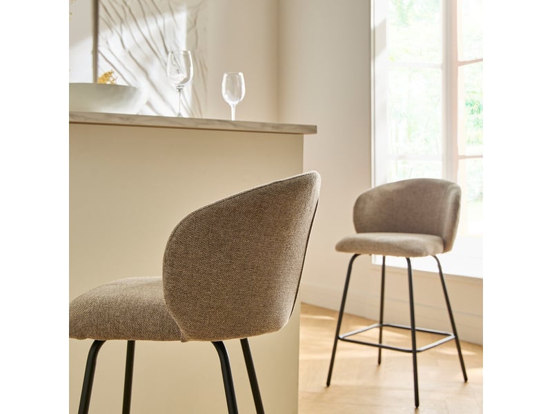 Lot de 2 tabourets en tissu chiné et pieds en métal sorrel  - Conforama D