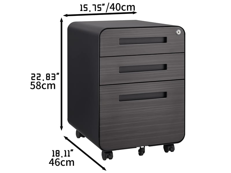  Caisson mobile de bureau 46x40x58 cm – noir – 3 tiroirs verrouillables sur roulettes  - Conforama C