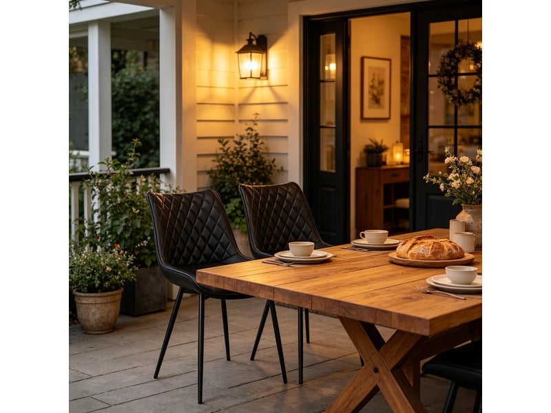  Chaise de salle à manger rembourrée avec dossier ergonomique et pieds métalliques en similicuir anthracite  - Conforama B