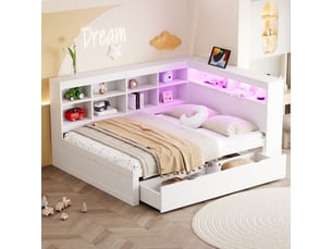 Lit avec rangement 140x200 cm <strong>MERAX</strong>  <strong>lit enfant blanc</strong> coloris blanc