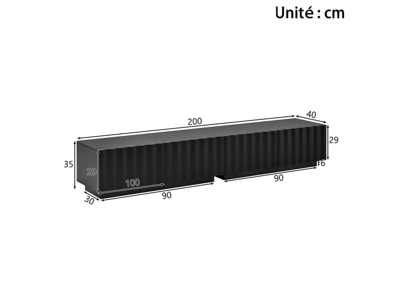 Meuble tv moderne avec façade ondulée, grand rangement et système push-to-open pour salon - Conforama C