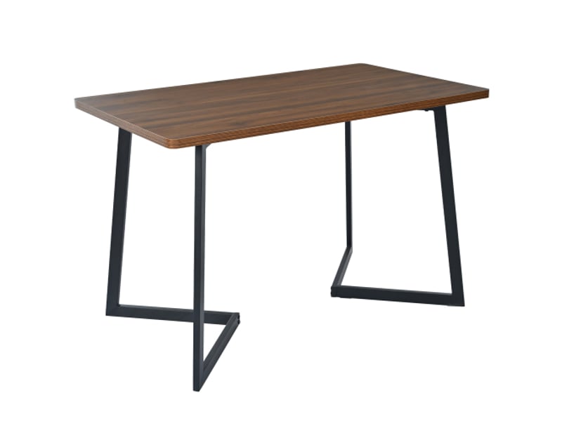  Table à manger rectangulaire 117×68 cm – plateau bois grainé, pieds métalliques – noir et noyer  - Conforama D
