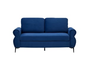 Canapé droit compact à coussins déhoussables - pieds métal 15 cm, tissu polyester bleu - 173,5 cm