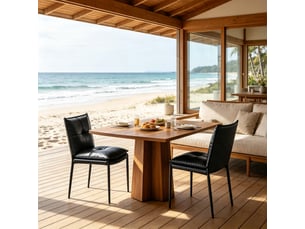 Chaise de salle à manger lot de 2 avec dossier ergonomique  - piètement métal simili cuir noir