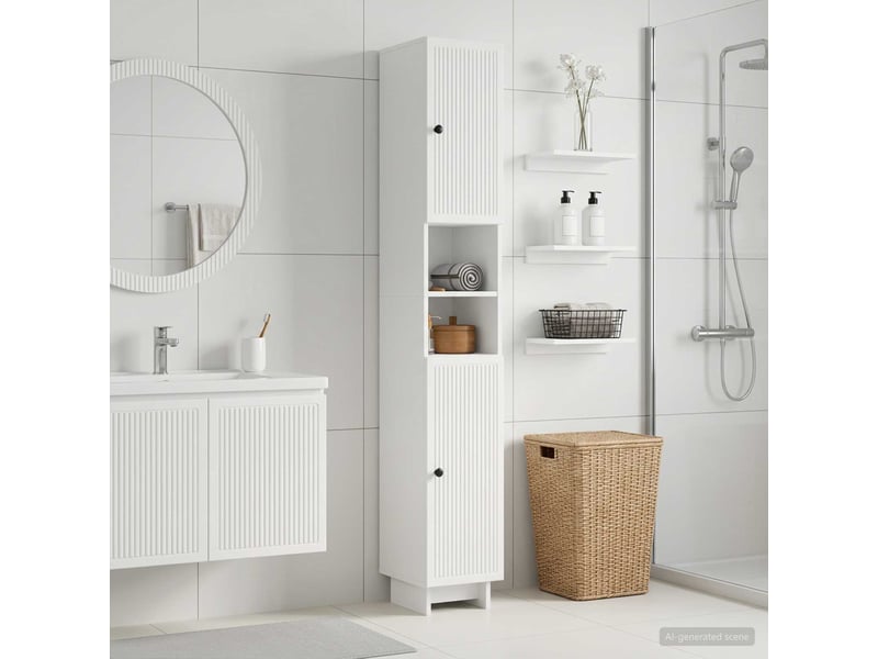 Colonne de salle de bain avec étagère ouverte ede blanc - Conforama B