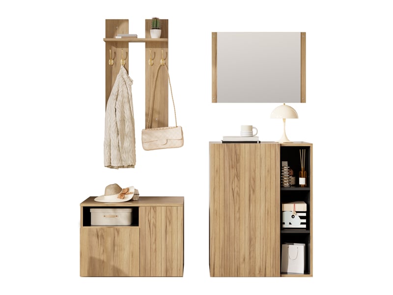  Porte-manteau - ensemble d'entrée 4 en 1 avec miroir, meuble à chaussures, 120 x 35 x 123 cm, noir+naturel  - Conforama B