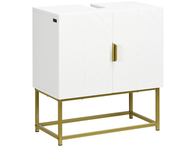  Meuble sous lavabo meuble de salle de bain avec placard double porte pieds en acier doré 60 x 30 x 65 cm blanc  - Conforama A