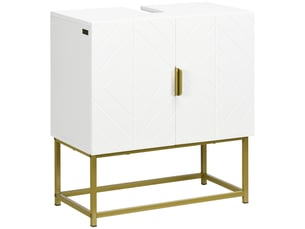 Meuble sous lavabo meuble de salle de bain avec placard double porte pieds en acier doré 60 x 30 x 65 cm blanc
