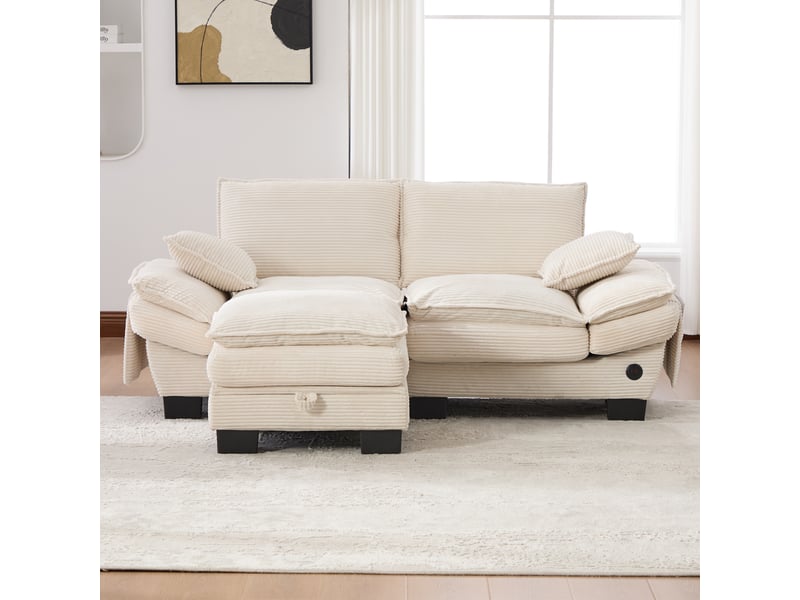  Canapé d'angle réversible fixe 2 places tissu beige  - Conforama D