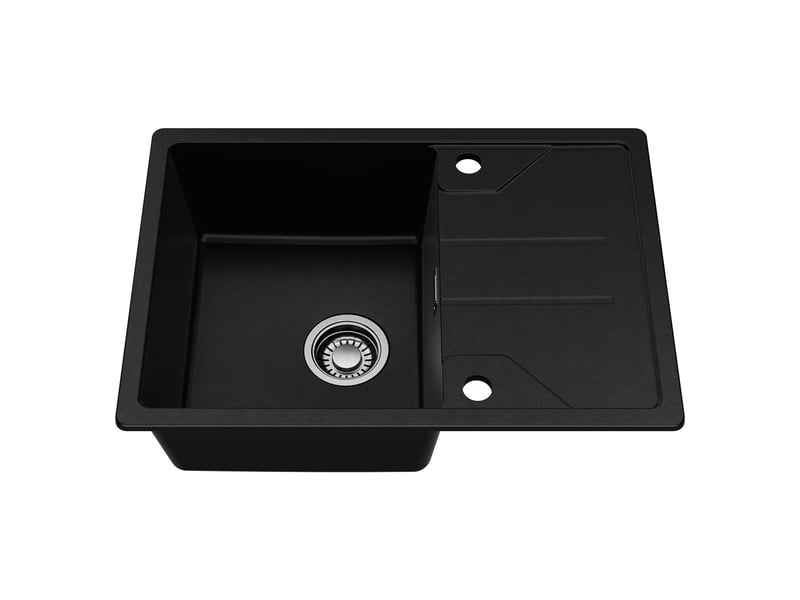Derw max évier en granit 65x45cm - évier de cuisine noir - avec égouttoir et système d’évacuation - évier à poser - Conforama A