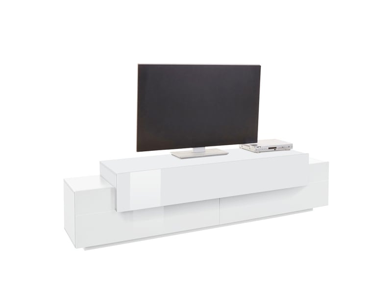 Meuble tv de salon blanc 200cm 4 placards et 3 portes corona low lacq  - Conforama C