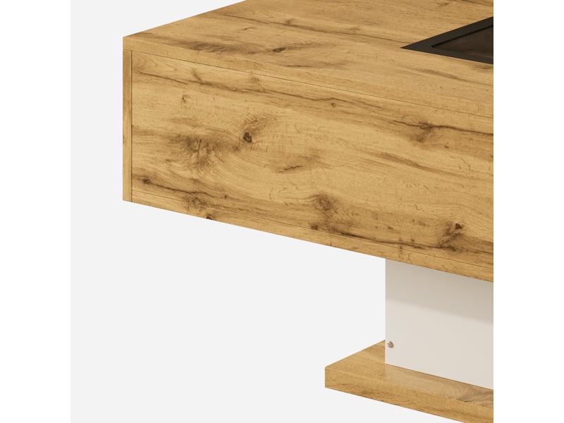  Table basse avec éclairage led, verre et 2 tiroirs, bois et blanc, 110,2 x 60 x 39,7 cm Fay Lum - Conforama E