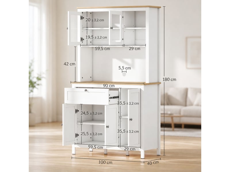  Armoire de cuisine blanche en mdf avec 5 portes, 100 x 40 x 180 cm  - Conforama C