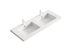 Lavabo double en résine avec plan de travail, bords arrondis, salle de bain, blanc, 132×58×29 cm