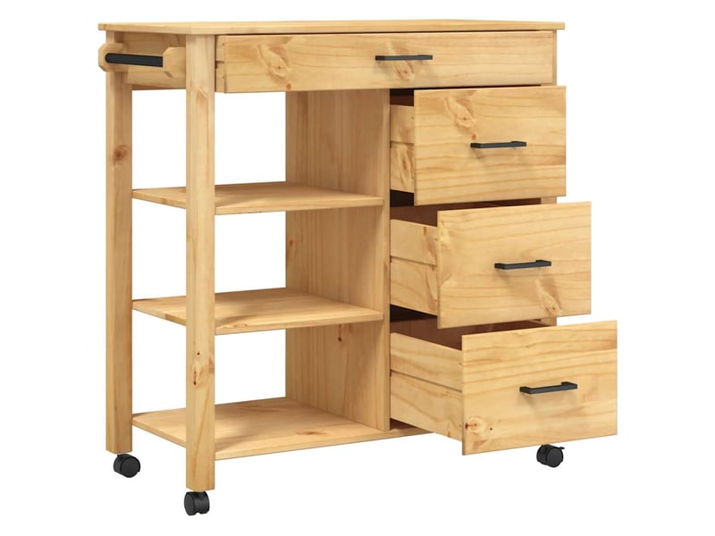  Desserte de cuisine, chariot de rangement 84x40x88.5cm bois massif de pin shl17019  - Conforama D