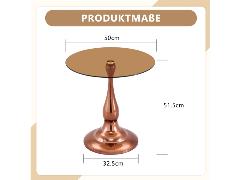  Table d'appoint ronde en verre trempé 50 cm, pied métal, marron, hauteur 51,5 cm  - Conforama C