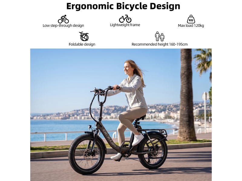  Bekup s3 vélo électrique pliable, pneus 20, batterie 48v 15ah, gris  - Conforama E