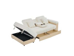 Canapé d'angle gauche convertible WISHDOR 3 places Tissu beige avec coffre de rangement