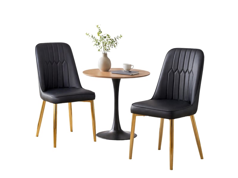  Lot de 2 chaises de salle à manger,43x41,5x89 cm,similicuir et métal doré,noir  - Conforama A