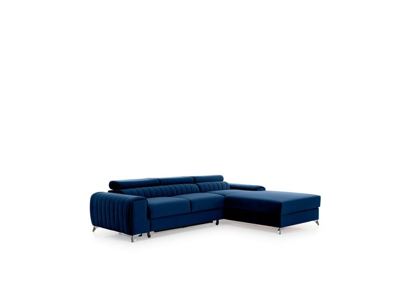  Canapé d'angle droit bleu foncé convertible 3 places jayson couchage d'appoint  - Conforama C