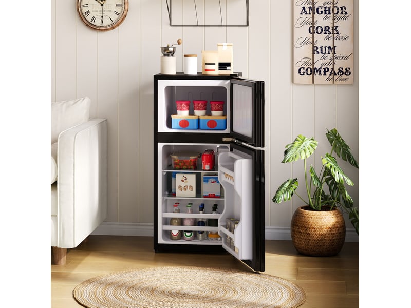 Mini réfrigérateur 60 l avec congélateur 22 l – noir – pose libre, porte vitrée et réglage 7 niveaux  - Conforama D