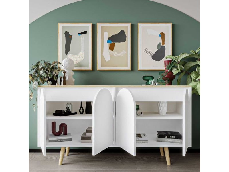  Buffet 4 portes en aggloméré venezia blanc et chêne  - Conforama E
