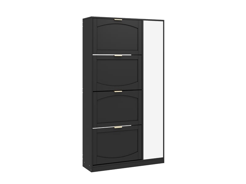 Meuble à chaussures oslo noir 80x24x147 cm, miroir, 4 abattants &amp; étagère réglable derrière miroir  - Conforama E