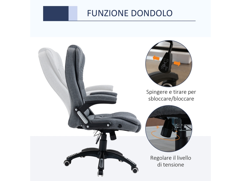  Chaise de bureau ergonomique grise réglable en hauteur, siège pivotant à roulettes 65x72x110-120 cm  - Conforama R