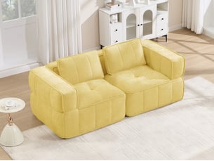 Canapé modulaire 2 places sans structure rigide, mousse haute densité 32d, assise profonde, 198 x 93 x 67 cm, jaune