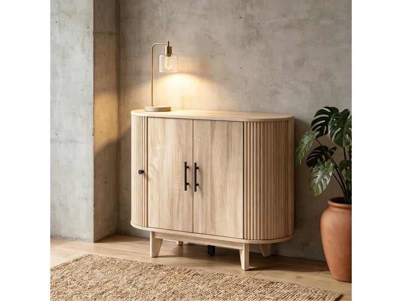 Buffet avec 4 portes et étagères réglables, rangement pour salle à manger ou entrée, en mdf, 90×40×76 cm, chêne noir - Conforama B