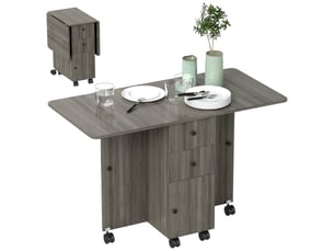 Table de cuisine pliable table à manger pliante 2 plateaux rabattables avec 2 tiroirs 1 placard gris