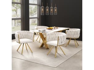 Lot de 4 chaises pivotantes beige avec pieds métal doré, design moderne, style élégant pour salle à manger