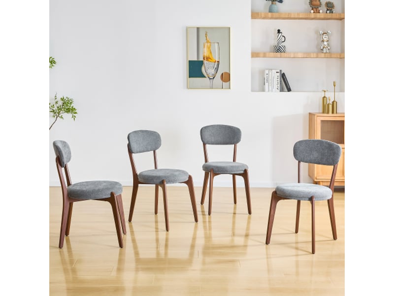 Lot de 4 chaises de salle à manger en lin avec structure en métal gris  - Conforama B