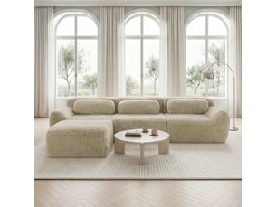 Canapé modulaire en l sans cadre 3 places 291x179 cm avec coussins, tissu pelucheux doux