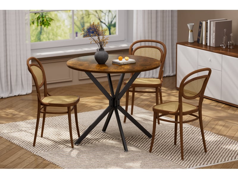  Table ronde de 90 cm, pour 1 à 4 personnes, pieds en métal, pour la salle à manger ou le salon, marron et noir  - Conforama B