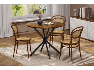 Table ronde de 90 cm, pour 1 à 4 personnes, pieds en métal, pour la salle à manger ou le salon, marron et noir